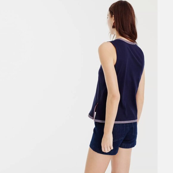 J Crew Tank Top With Embroidered Trim in Navy Blue - Picture 3 of 8